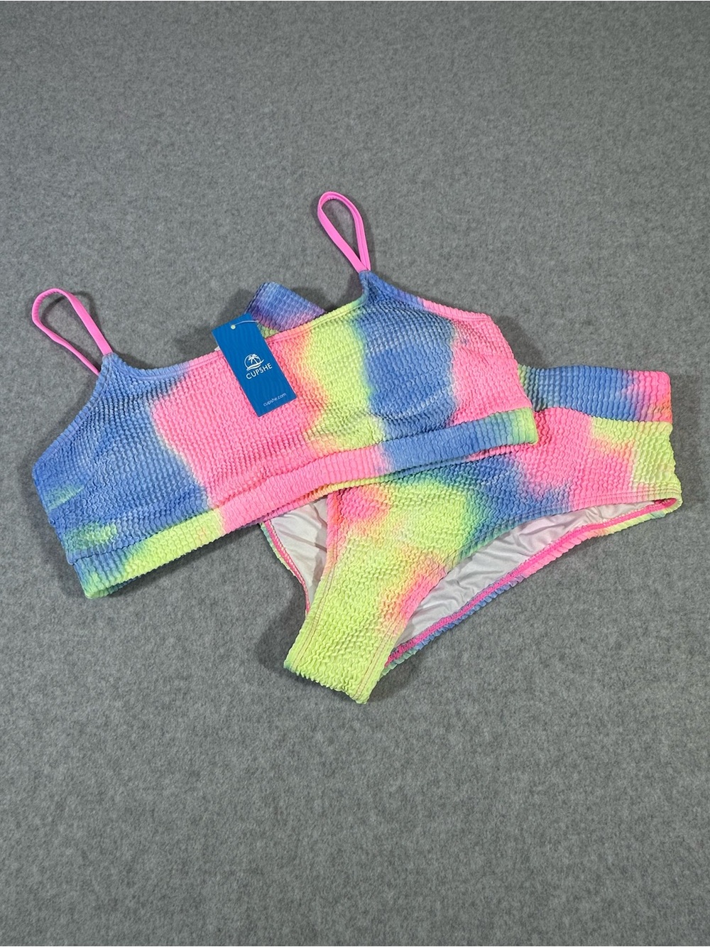 Cupshe Neon Tie-Dye High Waist Bikini Set
